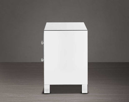 Bedside table in mirror and antique silver with 2 drawers back view