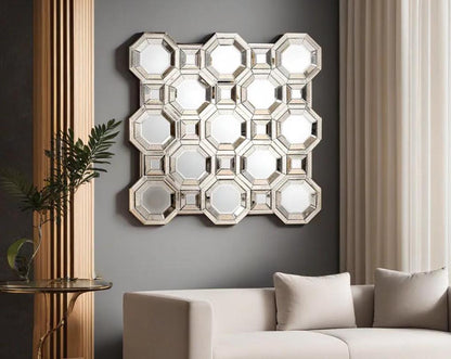  luxury matias-mirror with sliver colour  with sofa and pillow with plant