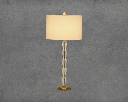 Table lamp with crystal and bronze metal stand base with translucent fabric shade in ultra modern design