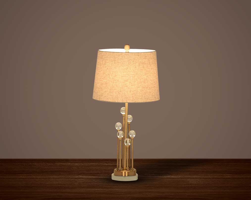 Table lamp with crystal and bronze nickel base with translucent fabric shade