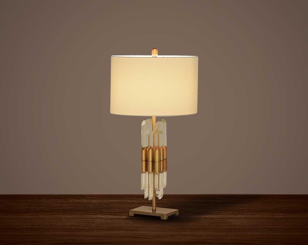 Table lamp in coffee bronze decorative crystal base & translucent fabric shade in ultra modern design
