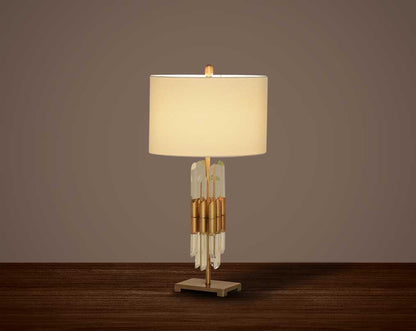 Table lamp in coffee bronze decorative crystal base & translucent fabric shade in ultra modern design