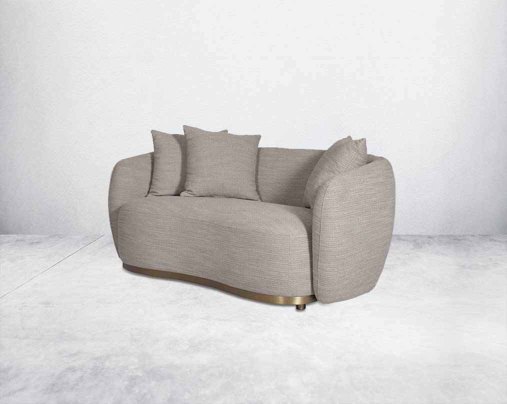 his 2 luxurious sofa set with a contemporary feel, it glams up with an extremely attractive look Upholstered in high-quality fabric, this modern sofa sits upon a gold-plated stainless steel metal base side view