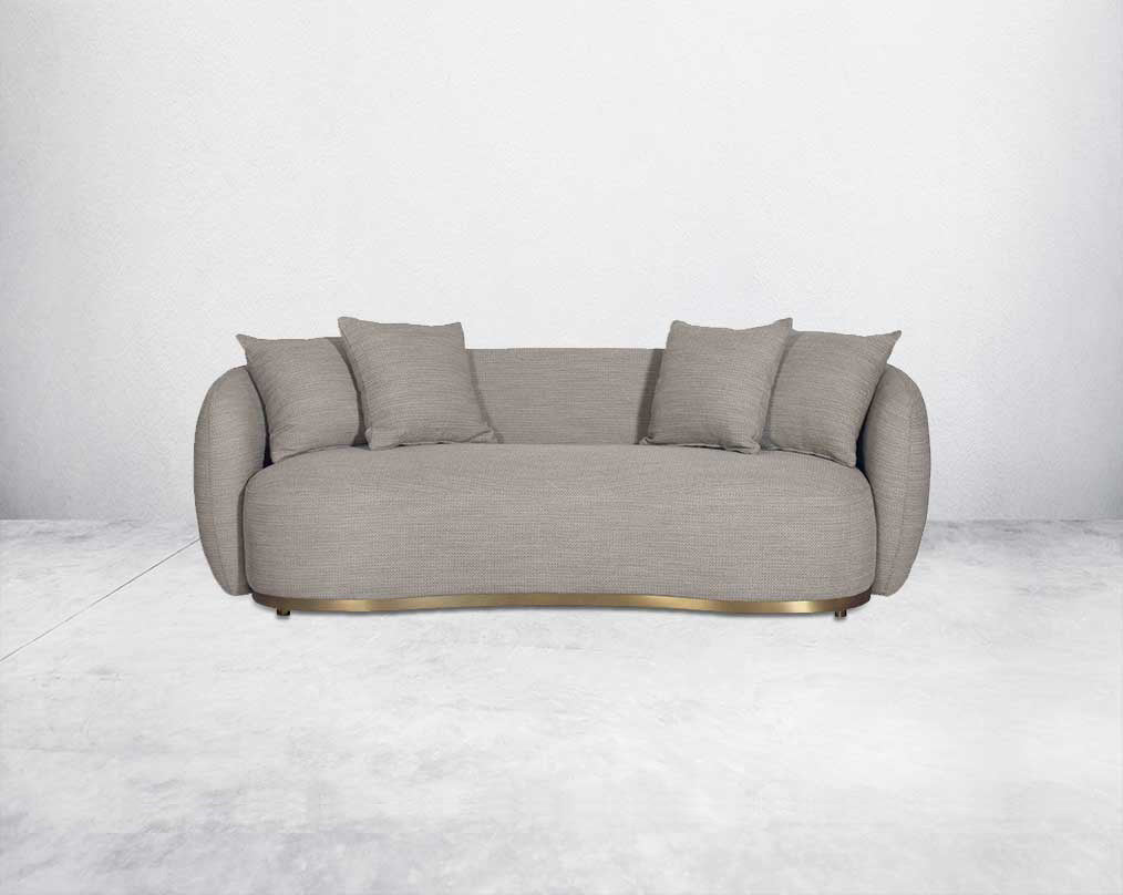 This 3 luxurious sofa set with a contemporary feel, it glams up with an extremely attractive look Upholstered in high-quality fabric, this modern sofa sits upon a gold-plated stainless steel metal base front view
