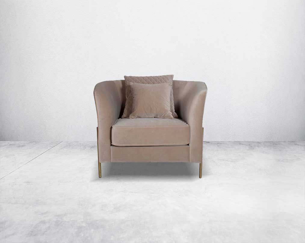 This 1  seater sofa set is an elegant statement piece with clean lines softened by subtle curves 1 cushions to compliment front view