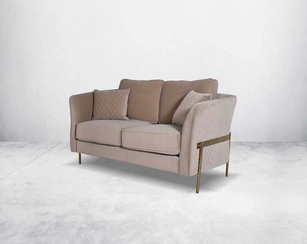 This 2 seater sofa set is an elegant statement piece with clean lines softened by subtle curves  2 cushions to compliment side view