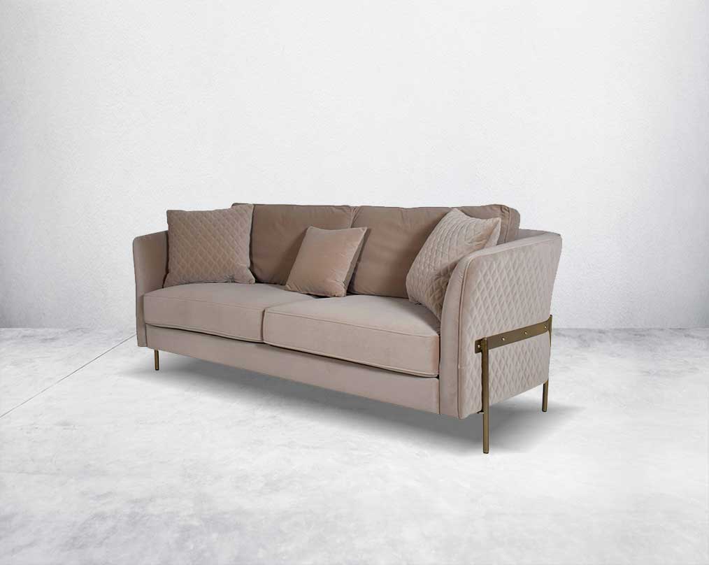 This 3 seater sofa set is an elegant statement piece with clean lines softened by subtle curves 3 cushions to compliment side view