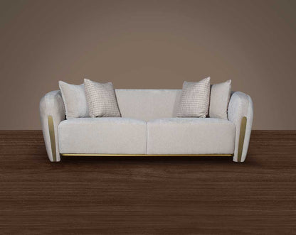 This 2 sofa set with pillow  in high-quality fabric is an epitome of luxury, an astonishing piece of modern design. The sofa's gently curved back with its distinctive flared padded arms wrap the seat in a sweeping embrace.