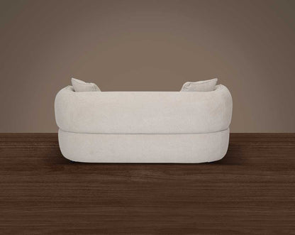 luxury Fabric Sofa Set behind with white colour This modern chic occasional armchair upholstered in high-quality boucle fabric with a curvy design mingles perfectly with an elegant setting which adds spunk to any space.