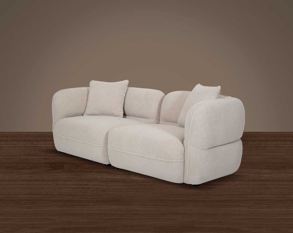 This 2 sofa set with white colour This modern chic occasional armchair upholstered in high-quality boucle fabric with a curvy design mingles perfectly with an elegant setting which adds spunk to any space.