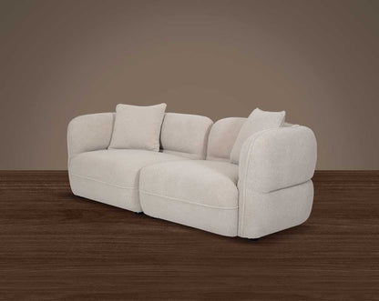 This 2 sofa set with white colour This modern chic occasional armchair upholstered in high-quality boucle fabric with a curvy design mingles perfectly with an elegant setting which adds spunk to any space.