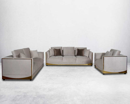 This 3+2+1 sofa set is an elegant statement piece with clean lines softened by subtle curves.