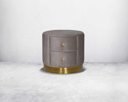 The gorgeous & fully upholstered bedside table  2 spacious drawers with gold-plated stainless steel handles & base.