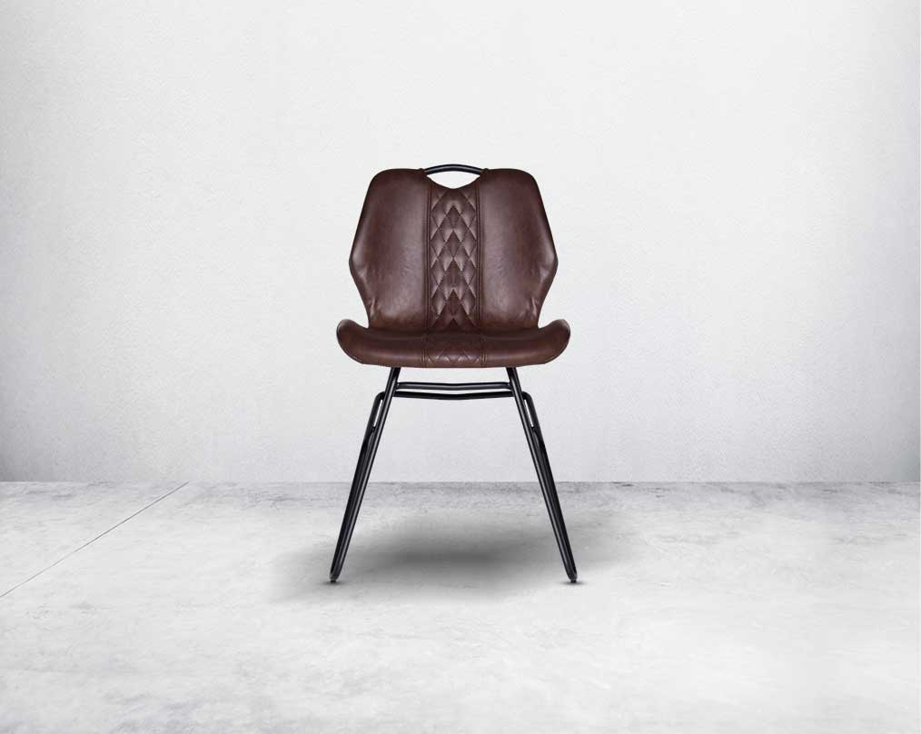 This soft, cushioned dining chair features an extraordinary contemporary design with tufted back and cushioned seat with metal legs front view