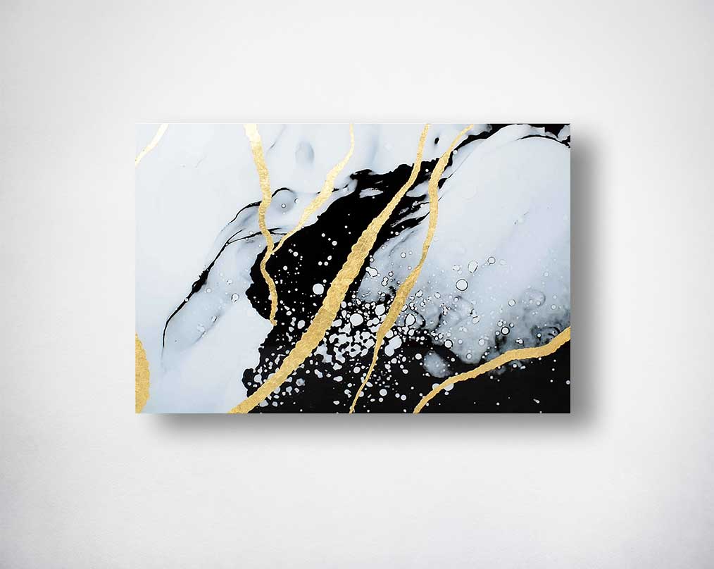 Tempered glass art with gold foil.