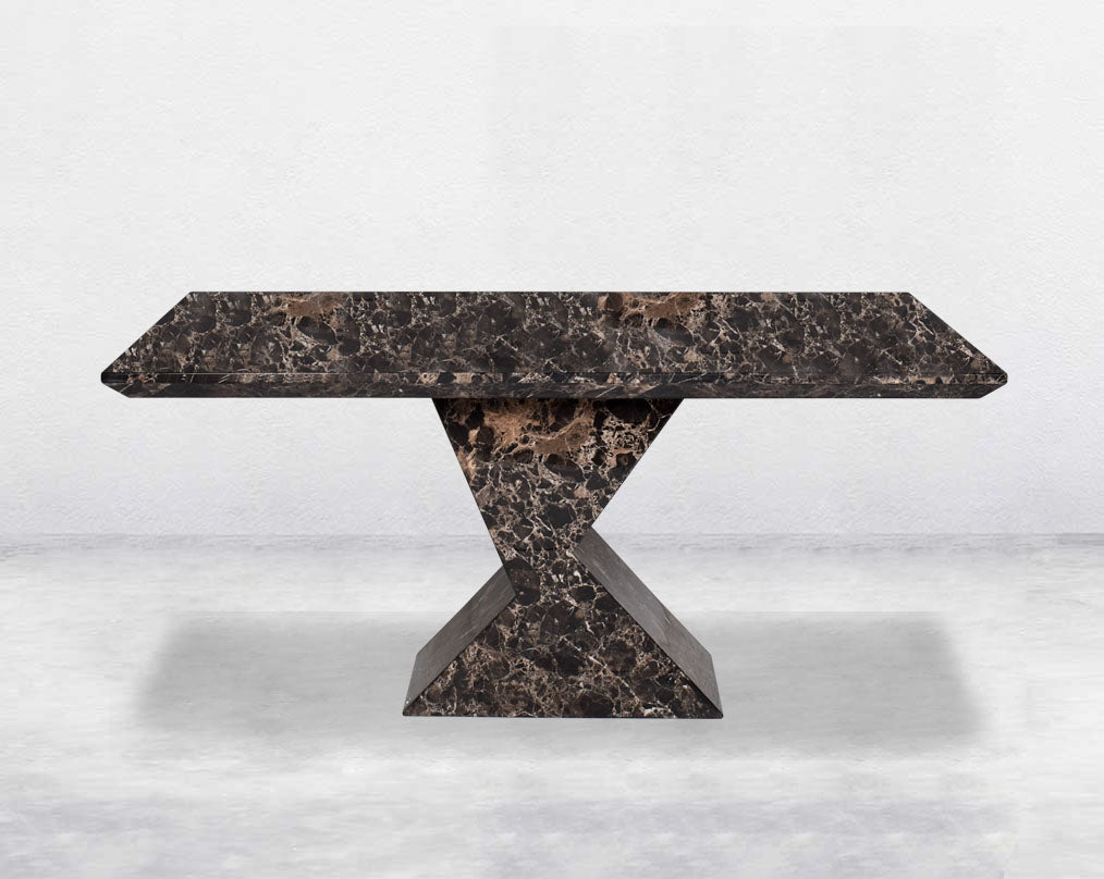 8 Seater rectangular marble dining table with front view.