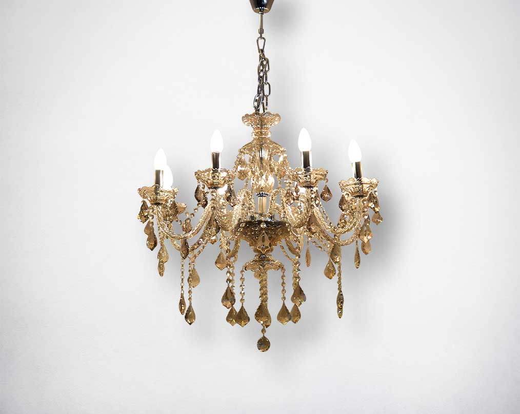Victorian round chandelier with a profusion of crystal glass in champagne finish.