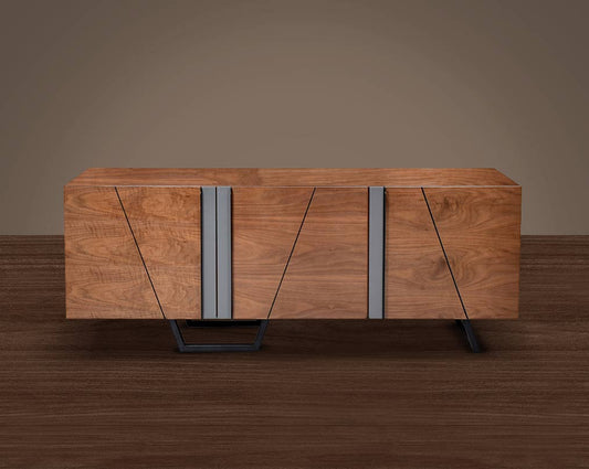 Buffet/Cabinet in light walnut and grey glossy finish with metal powder-coated legs in rich contemporary design.