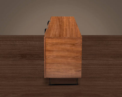 Buffet/Cabinet in light walnut and grey glossy finish with metal powder-coated legs in rich contemporary design.