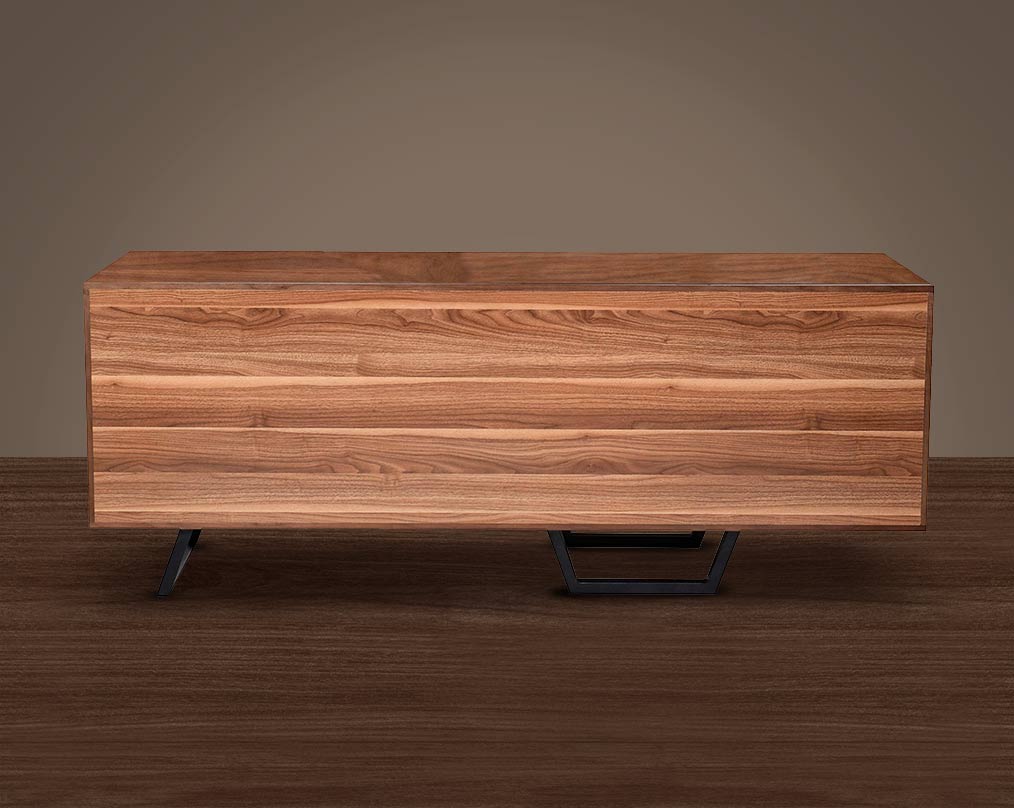 Buffet/Cabinet in light walnut and grey glossy finish  back with metal powder-coated legs in rich contemporary design.