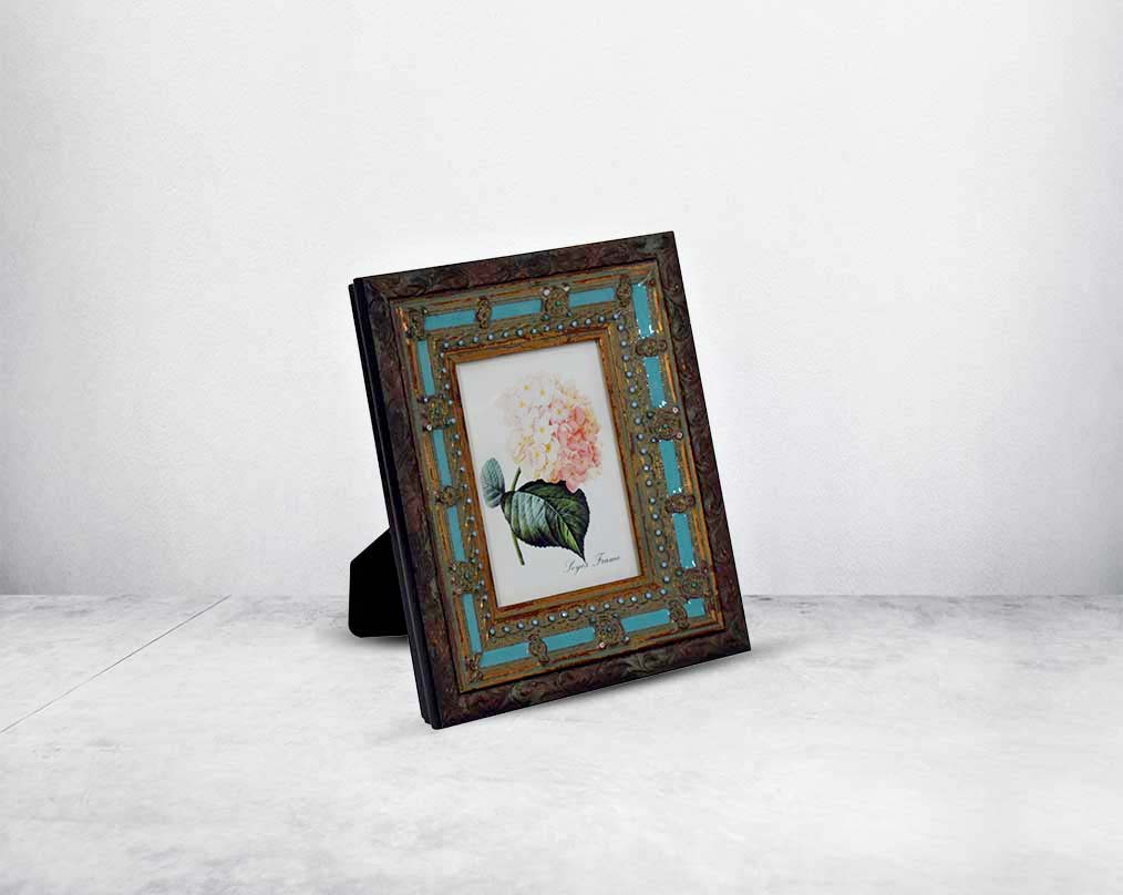  Photo frame in wood with stone embellished decorative frame in modern classic design.
