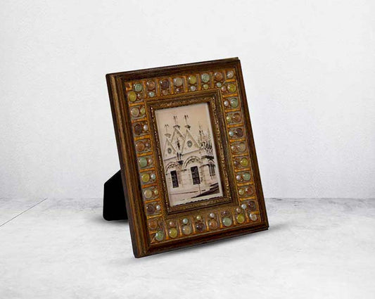 Photo frame in wood with stone embellished decorative frame in modern classic design.