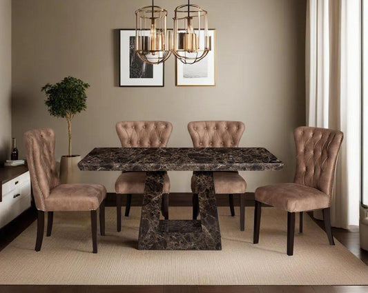 This 6 & 8 seater Rectangular Dining Table is beautifully crafted to add lasting quality & functionality to your dining space Dining chair upholstered in fabric with tufted back and birchwood legs.