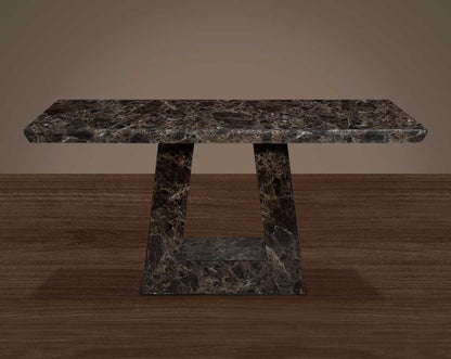 This 8 seater Rectangular Dining Table is beautifully crafted to add lasting quality & functionality to your dining space. It is a gorgeous amalgamation of a solid brown marble top & marble base.