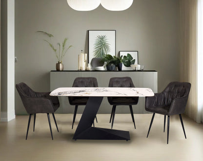 This 6-seater minimalist dining table is an embodiment of modern glamour This soft, cushioned dining chair features an extraordinary contemporary design
