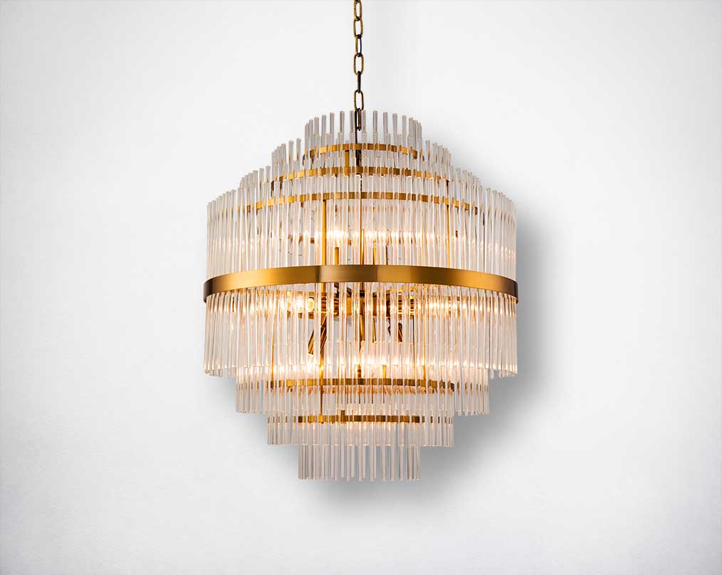 Add glamour to your space with this art deco style beautiful pendant lamp. This 7-Light crystal pendant lamp features clear glass rods on a round metal frame.