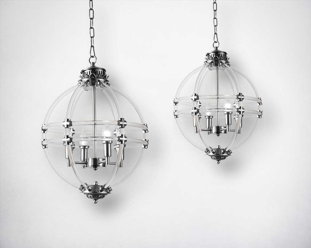 Steel & Acrylic glass ball pendant metal lamp in nickel plated. 1 large 2 small