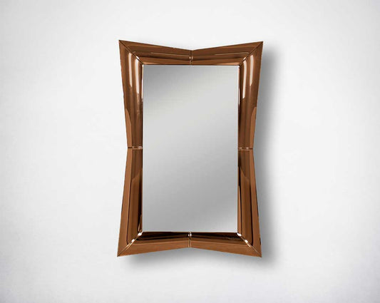 "Rectangular wall mirror with tawny curved mirror border in rich contemporary design. "