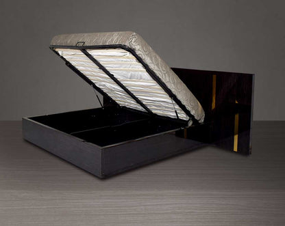 This elegant king bed open  comes with dark walnut veneer headboard with hydraulic lift storage.