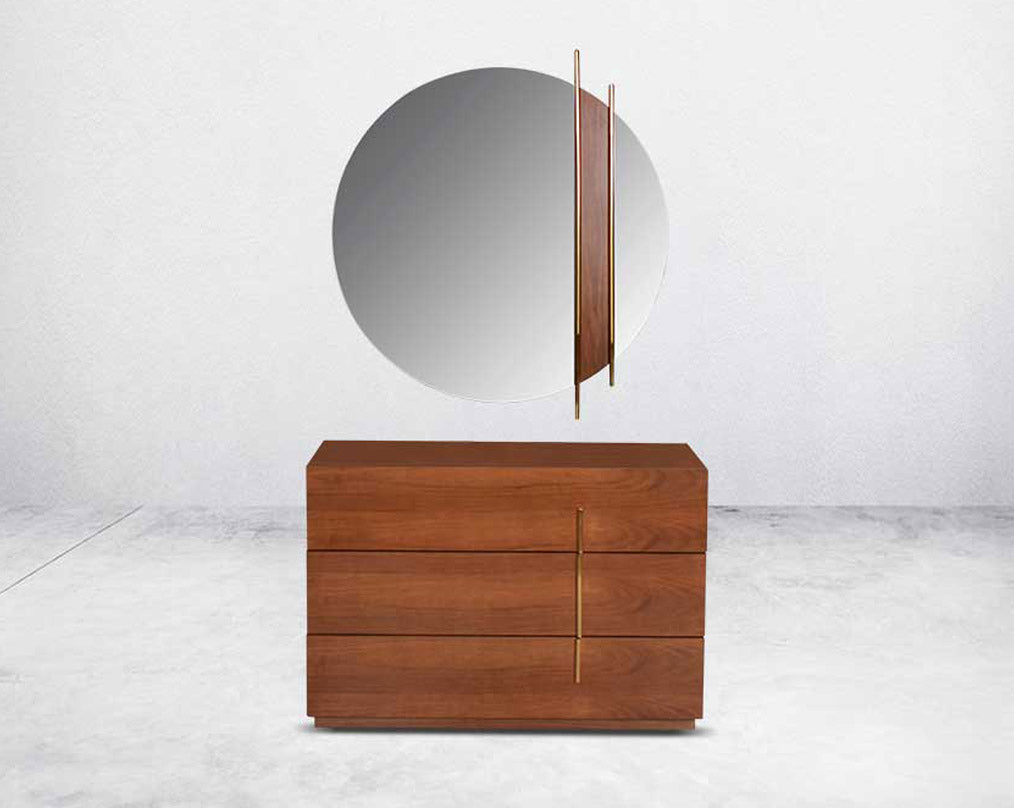 Dresser in lacquered finish with 3 drawers & gold-finished stainless steel handles which completes this majestic set front view