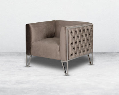 This 1  seater sofa set is the perfect addition to any living space looking to add a modern classic feel. Crafted beautifully with high polished stainless steel geometric legs and upholstered in luxurious velvet