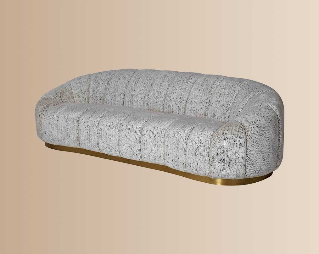 This 3 beautiful fabric sofa features vertical channel quilting with an outstanding design side view