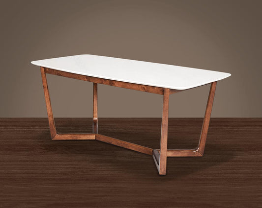 6 seater rectangular dining table with white marble top and legs in walnut