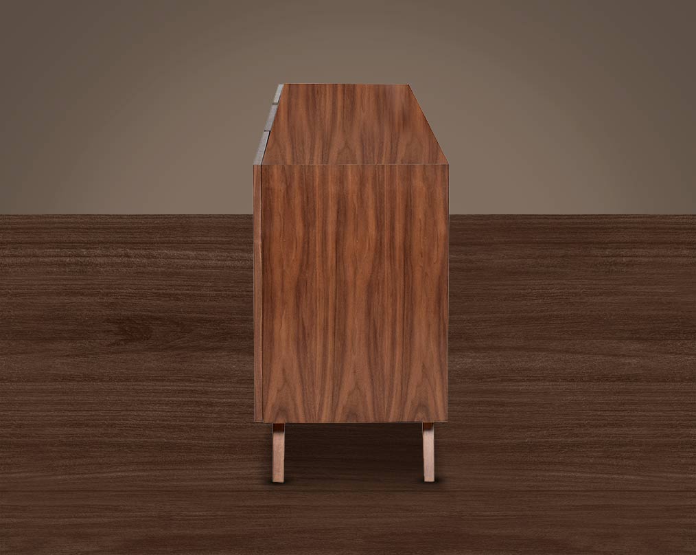 Buffet/Cabinet in natural walnut in sleek contemporary design back view