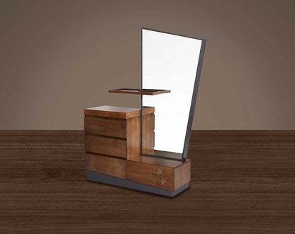 "Dresser with mirror comes in dark walnut & with 4 drawers." side view