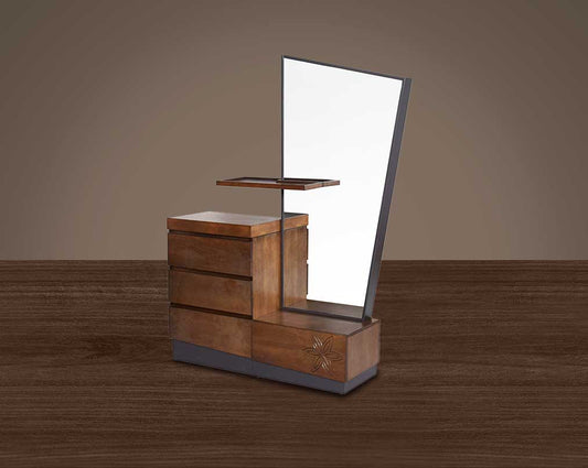 "Dresser with mirror comes in dark walnut & with 4 drawers." side view