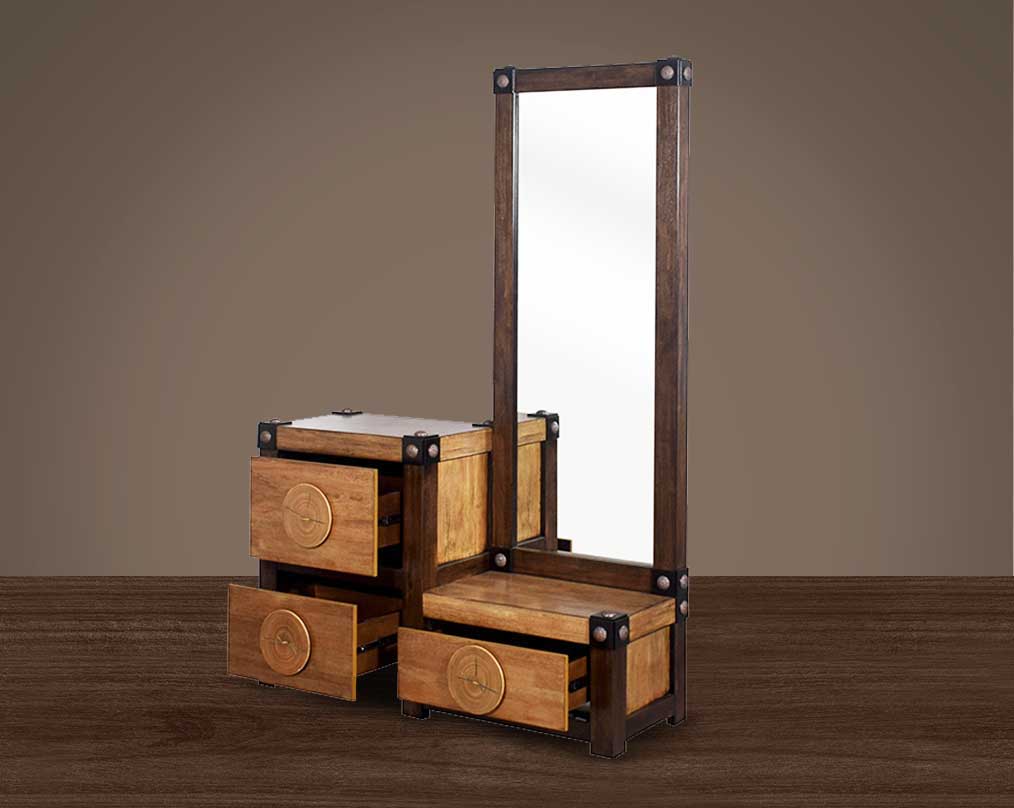 Dresser in wood & oak veneer with open  3 drawers and a mirror.