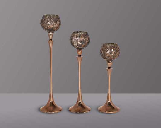 Platinum gold mosaic aluminum goblet t-lite holder- 1 large 2 medium 3 small