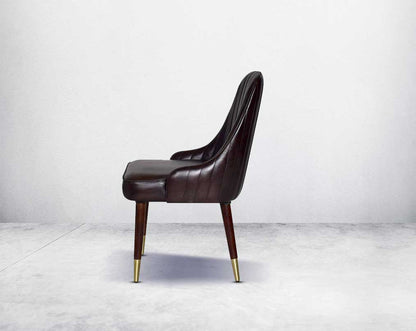 This rich contemporary dining chair in genuine leather makes for a luxurious dining experience side view