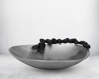 This aluminium platter finished in nickel & grey brings a rich contemporary look to your living or dining room Large 