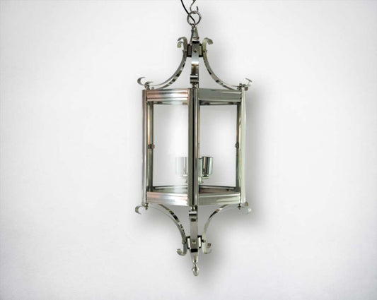 Nickel lantern pendant ceiling light with clear glass