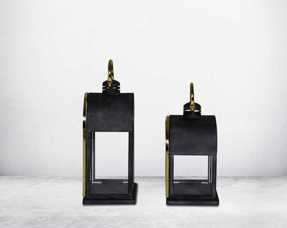 Lantern in clear glass back with and metal with gold plated stainless steel frame.