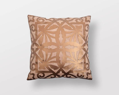 Beige and antique gold cut out leather cushion