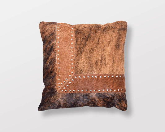 Tan hairon & leather cushion