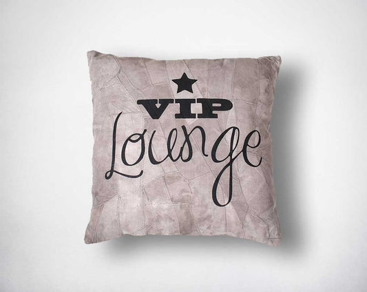 Patch suede leather cushion with vip lounge print
