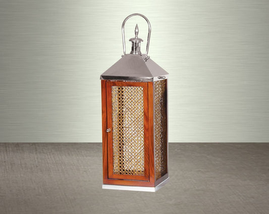 Bamboo knitted wooden lanterns in stainless steel and clear glass. large 